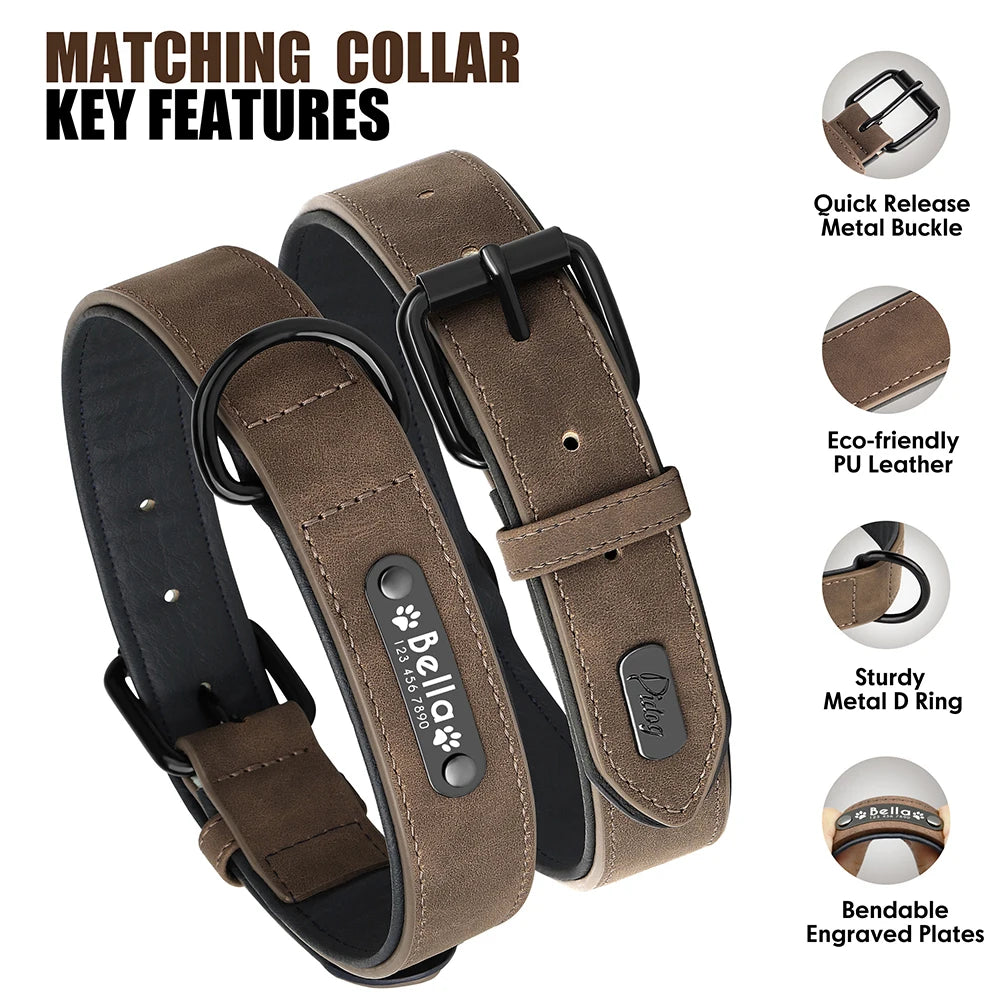 Custom PU Leather Dog Collar & Leash Set"