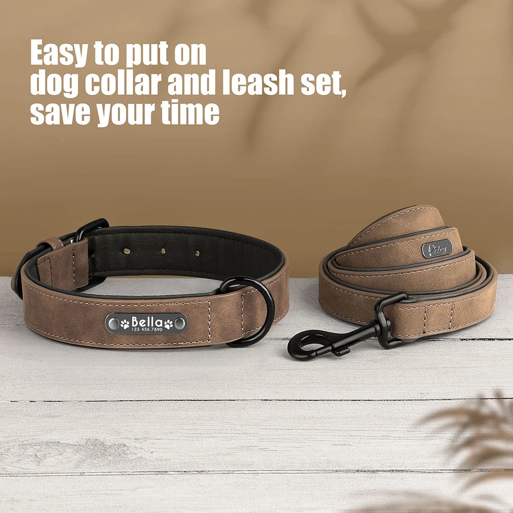 Custom PU Leather Dog Collar & Leash Set"
