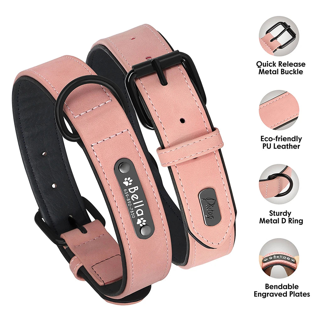 Custom Engraved PU Leather Dog Collar